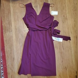 NWT Dress The Population Dark Magenta Alessia Tie Waist Crepe Dress XXL